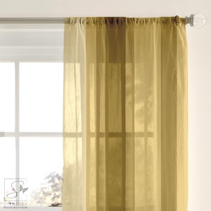Mustard Stripes Sheer Curtain: Dark Yellow Striped Window Treatment (50&quot; x 84&quot;)