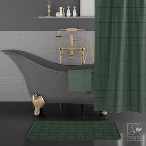 Forest Green Lines Bath Mat: Microfiber Non-Slip Bathroom Rug