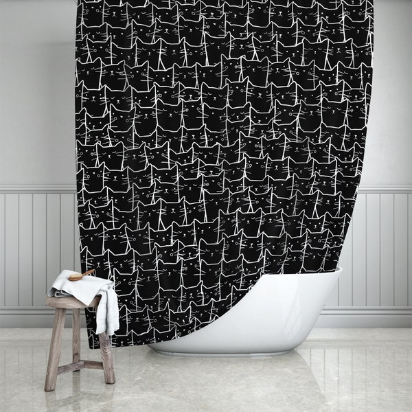 Black and White Shower Curtain Cats Etsy