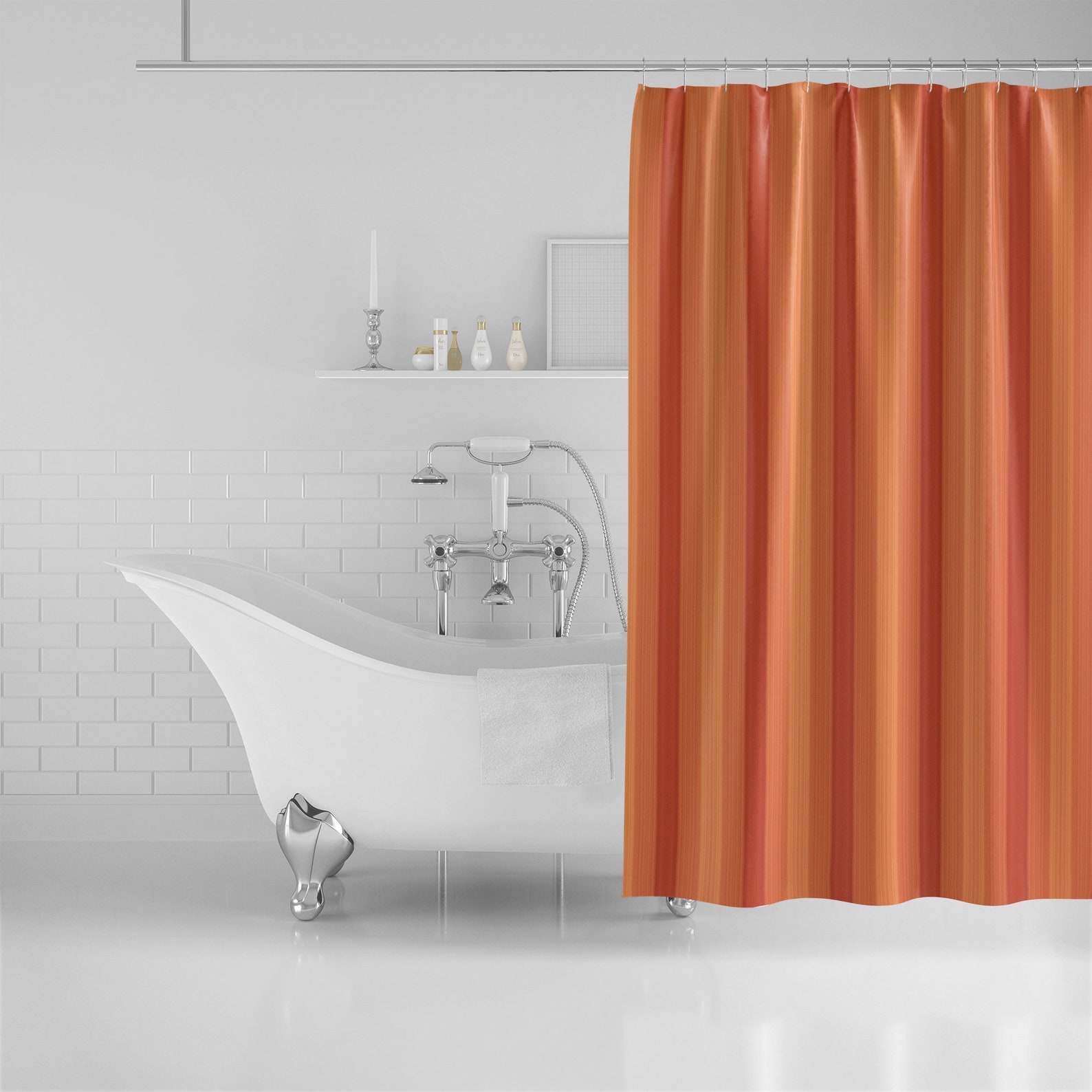 Orange Stripes Shower Curtain 71x74 Orange Etsy