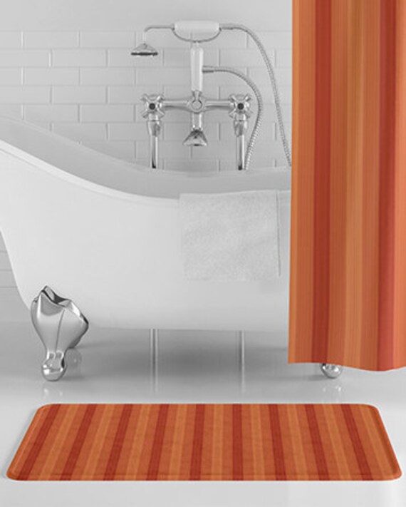 Orange Stripes Bath Mat Orange Bathroom Decor Striped Etsy