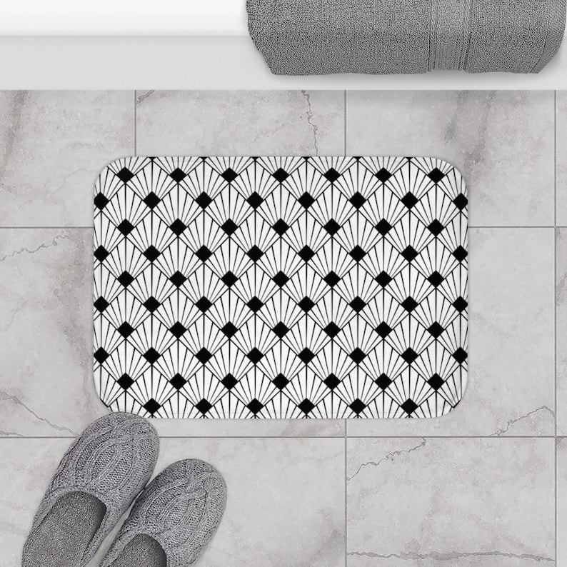 Black & White Art Deco Bath Mat Black and White Bathroom Etsy