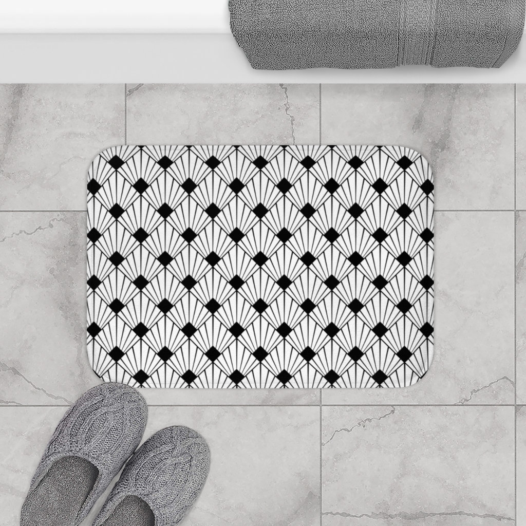 Black & White Art Deco Bath Mat Black And White Bathroom Etsy