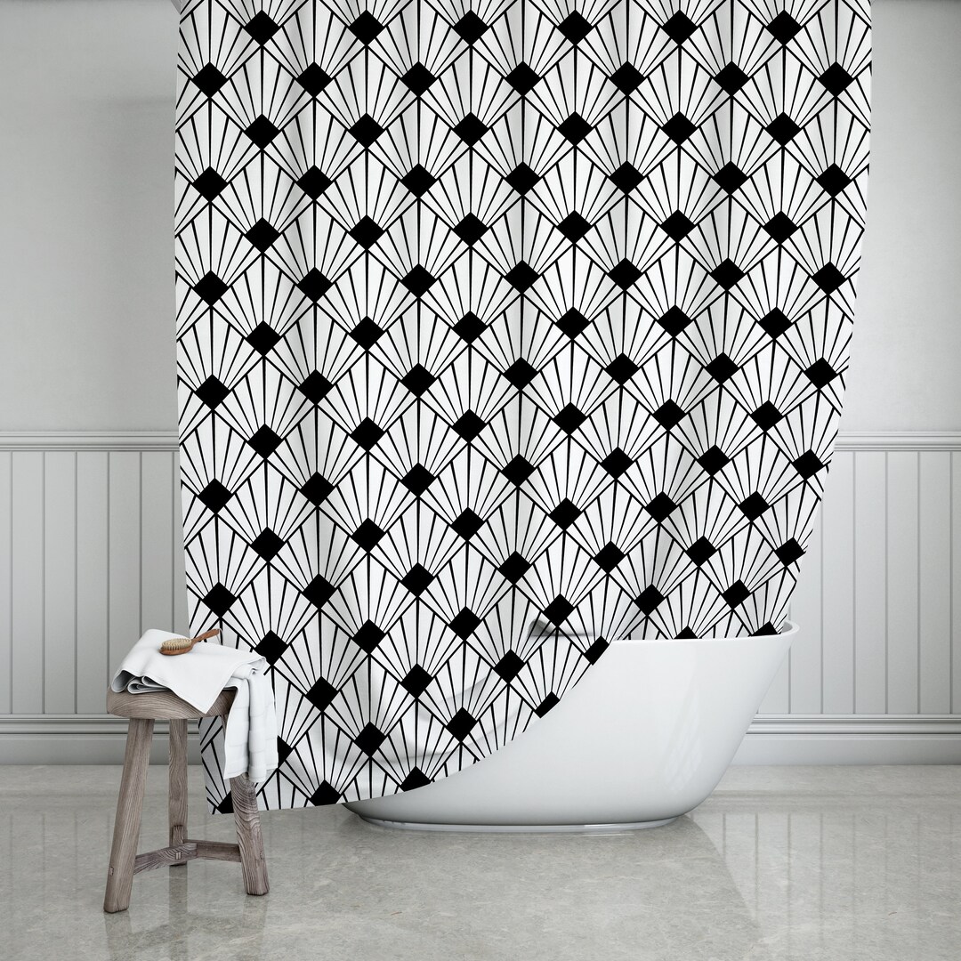 Black & White Art Deco Shower Curtain 71x74, Black and White Bathroom