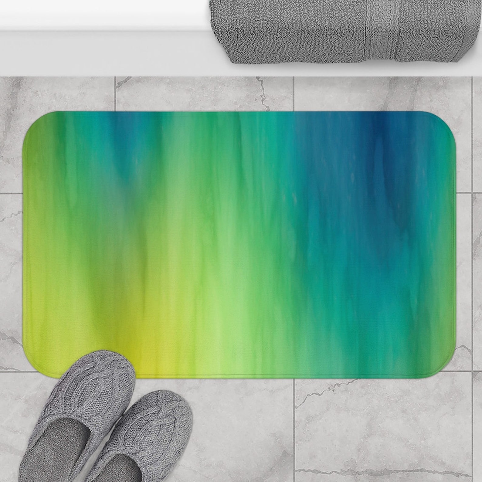 Blue Green & Yellow Color Wash Bath Mat Colorful Paint - Etsy