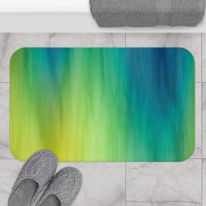 Blue, Green & Yellow Color Wash Bath Mat, Colorful Paint Streaks ...