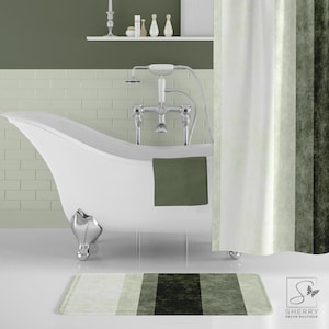 Sage Green Striped Bath Mat: Microfiber Non-Slip Bathroom Rug