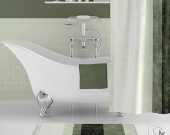 Sage Green Striped Bath Mat: Microfiber Non-Slip Bathroom Rug