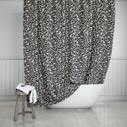 Animal Print Shower Curtain Grey Bathroom Decor Leopard Print Etsy