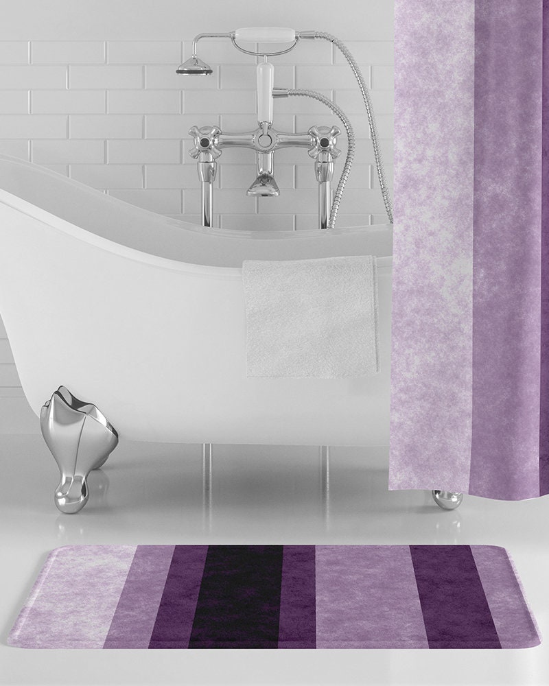 Purple Stripes Bath Mat Purple Bathroom Decor Striped Etsy