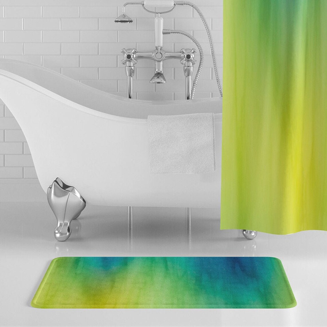 Blue Green & Yellow Color Wash Bath Mat Colorful Paint - Etsy