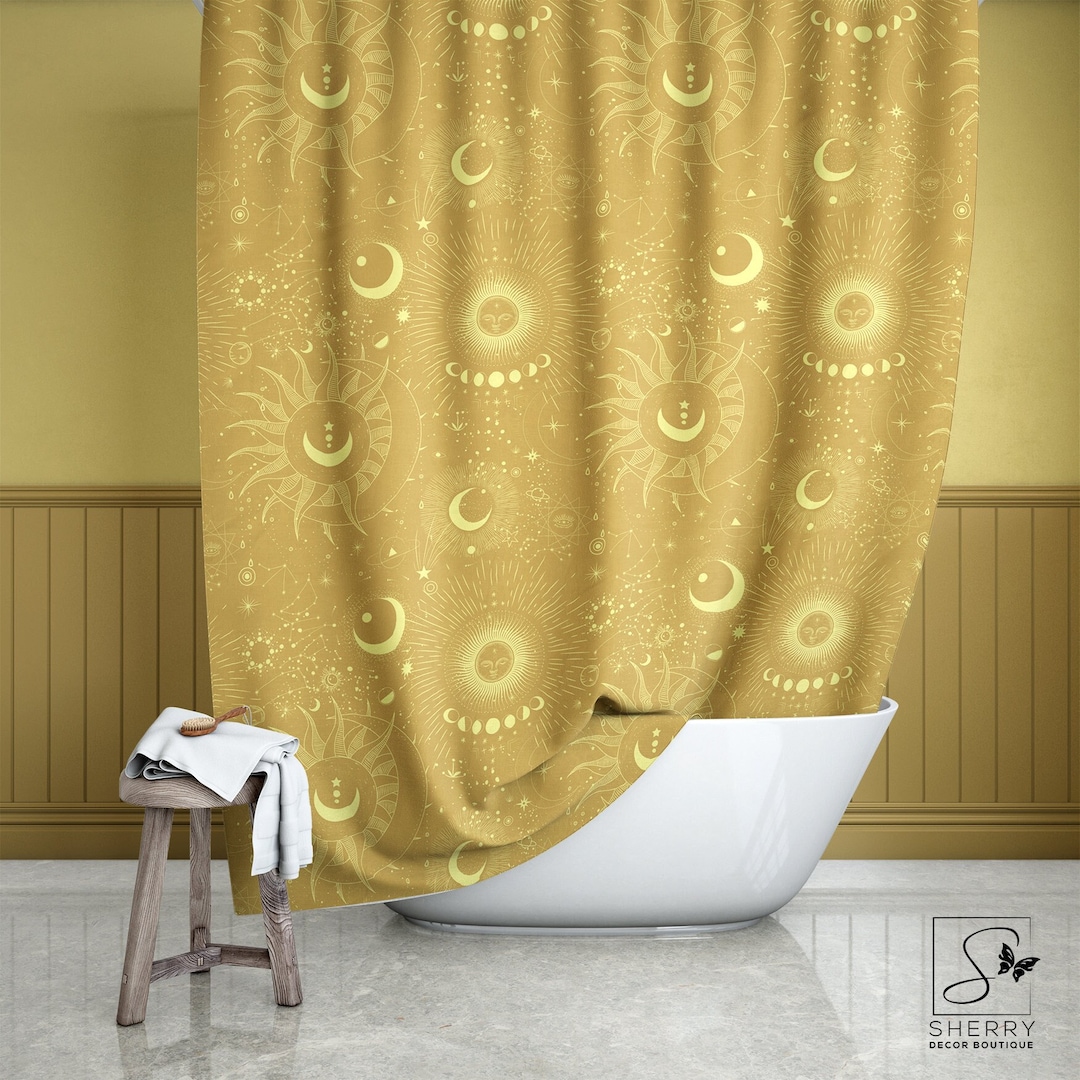 Golden Celestial Shower Curtain, 2024 Color Trend Spicy Mustard