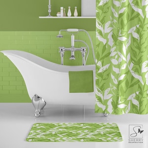Lime Leaves Memory Foam Bath Mat: Non-Slip Green Bathroom Decor