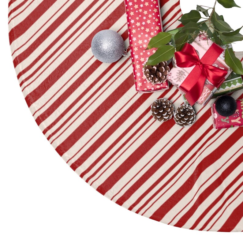 Candy Stripe Christmas Tree Skirt Red Candy Cane Tree Wrap Etsy