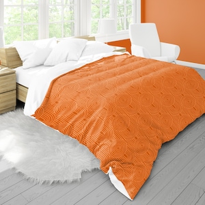 Orange Zen Garden Circles Microfiber Duvet Cover, Modern Orange Geometric Bedding, White Lining, Hidden Zipper - Twin, Twin XL, Queen, King