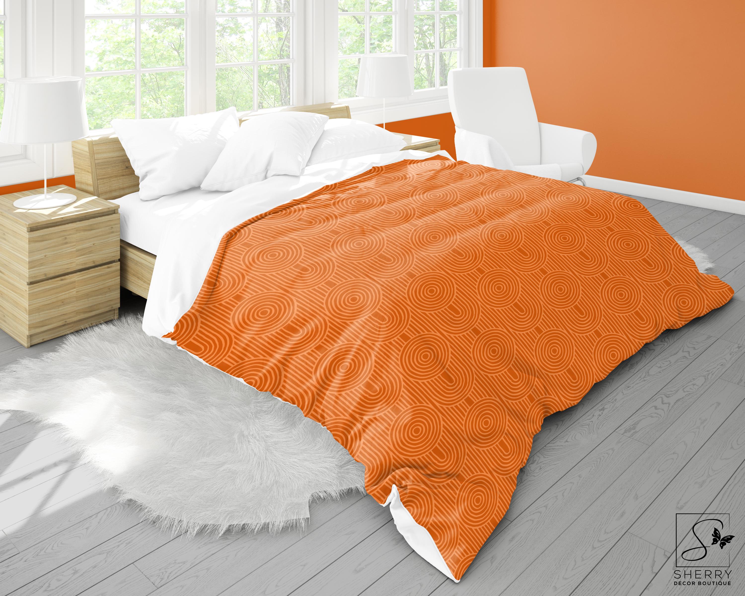 Orange Zen Circles Duvet Cover: Modern Geometric Microfiber Bedding