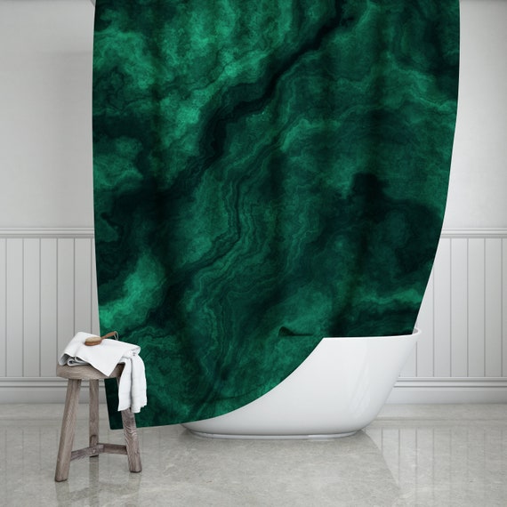 Emerald Marble Shower Curtain 71x74 Dark Green Etsy