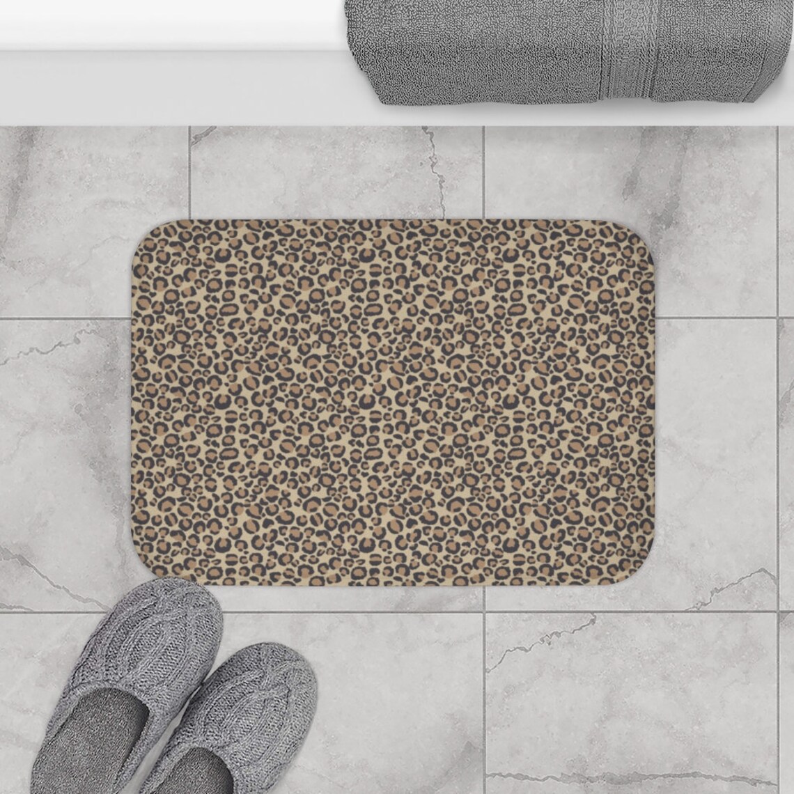 Leopard Bath Mat Beige Bathroom Decor Animal Print Home Etsy