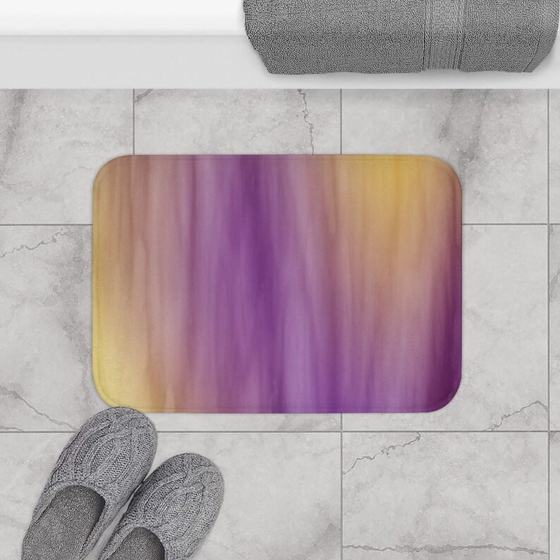 Purple & Yellow Color Wash Bath Mat Colorful Paint Streaks Etsy