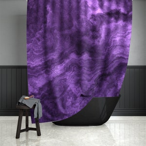 Dark Amethyst Marble Shower Curtain: Jewel Tone Bathroom Decor