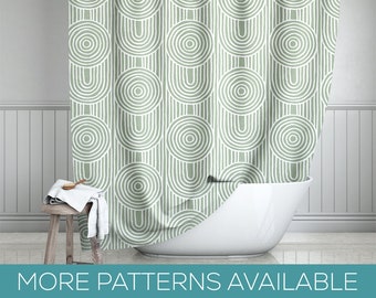 Sage & White Shower Curtains, 8 Different Styles, Abstract, Geometric, Brush Strokes, Shibori, Light Green Bath Curtain - 71"x74"