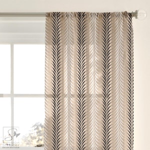 Beige Chevron Sheer Curtain: Modern Stripe Window Panel