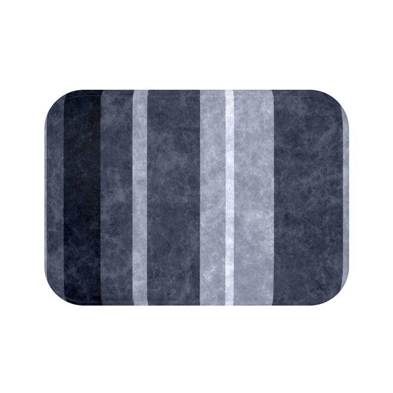 Navy Stripes Bath Mat Dark Blue Bathroom Decor Blue Striped Etsy