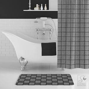 Zwart-witte badmat: moderne abstracte lijnen, antislip