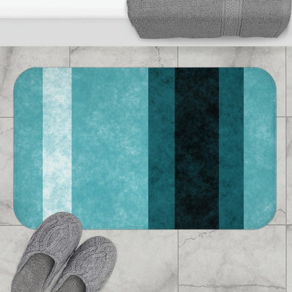 Aqua Stripes Bath Mat Blue Bathroom Decor Striped Bathroom Decor Aqua Bath Rug Absorbent Memory Foam Non slip Bath Rug Etsy UK
