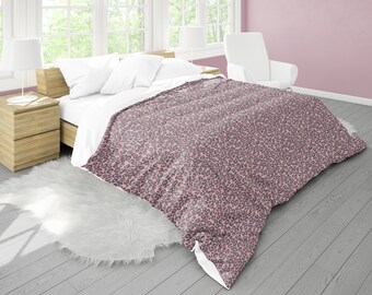 Pink Leopard Print Microfiber Duvet Cover, Pink Exotic Animal Print Decor, Pink Bedding, White Lining - Twin, Twin XL, Queen, King