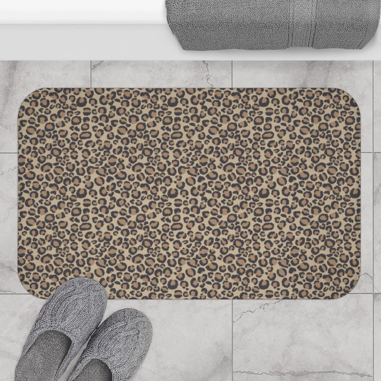 Leopard Bath Mat Beige Bathroom Decor Animal Print Home Etsy UK