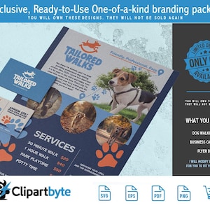 Exclusive Dog Walker Logo - Business Card and Flyer Bundle for Pet Care, Dog Walking & Pet Sitting Services