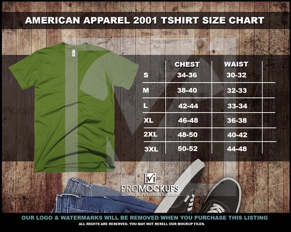 American Apparel 2001 Size Chart