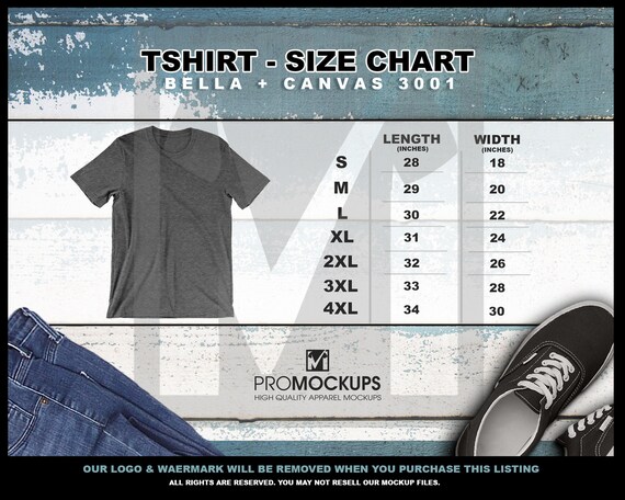 Bella Canvas Shirts Size Chart