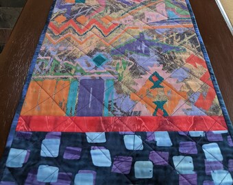 Quilted Bright Abstract Print Table Runner Purple Navy Red Orange (BWCTR #106)