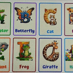 Flashcards de aprendizagem de animais fofos de A a Z para crianças