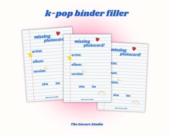 Missing photocard binder fillers / place holders | DIGITAL DOWNLOAD | Kpop Collection Supplies
