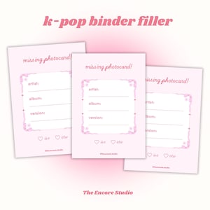 Remplisseurs de reliure pour cartes photo/espaces réservés manquants | TÉLÉCHARGEMENT NUMÉRIQUE | Fournitures de collection Kpop