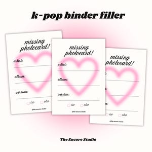 Remplisseurs de reliure pour cartes photo/espaces réservés manquants | TÉLÉCHARGEMENT NUMÉRIQUE | Fournitures de collection Kpop