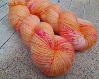 100g Apricot, 4PLY WEIGHT, hand dyed shawl sock yarn, fingering weight, merino, nylon