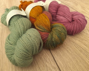 3x100g Skein Yarn Pack, ARAN Weight, hand dyed shawl sock yarn, fingering weight, merino, nylon