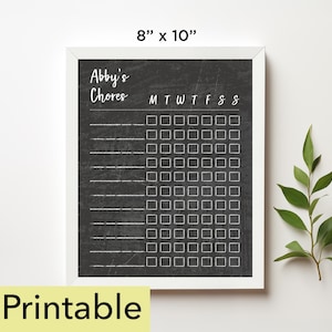 Weekly Chore Chart Printable | 8 x 10 chore chart | Chalkboard - 802