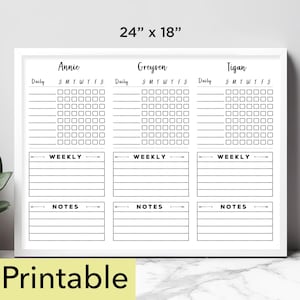 2025 Calendar Printable | 24 x 18 Horizontal 3 Kids To Do Board | Homeschool Whiteboard | Weekly Notes PDF | Monthly Planner - 18410