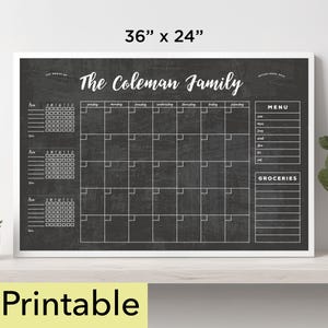2025 Calendar Printable | 36 x 24 Horizontal Chalkboard  with 2, 3 or 4 chore charts | Homeschool Calendar | Wall Calendar PDF | 24191