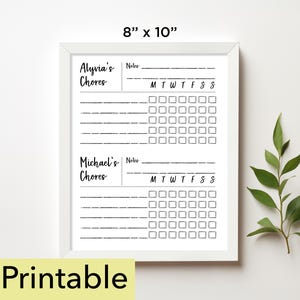 Weekly Chore Chart Printable | 8 x 10 chore chart | Whiteboard - 801