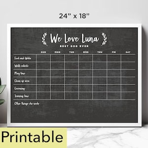 Pet Care Printable Poster | Personalized  24 x 18 Horizontal Dog Care Printable Chart | Dog Chore List | Weekly Pet Care Chart | #18426