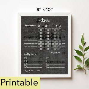 Daily and Weekly Printable  Chore Chart | 8 x 10 chore chart | Chalkboard - 814