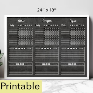 2025 Calendar Printable | 24 x 18 Horizontal 3 Kids To Do Board | Homeschool Chalkboard | Weekly Notes PDF | Monthly Planner - 18410