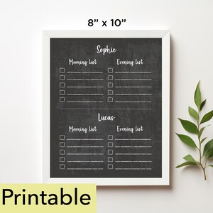 Morning and Evening List Chore Chart Printable | 8 x 10 chore chart | Chalkboard - 824