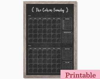 Chalkboard Calendar 2 month PRINTABLE! #24132